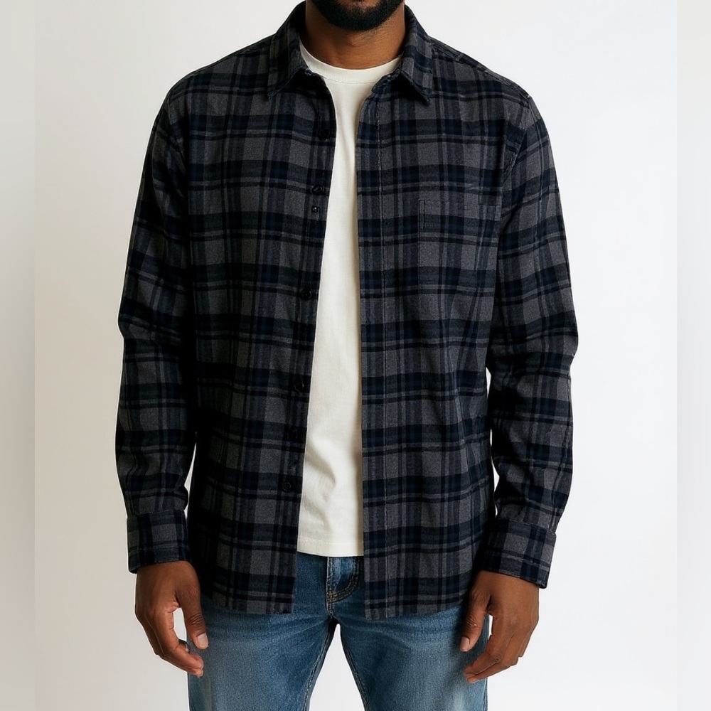 J.Crew Classic Plaid Flannel Shirt in Charcoal & Navy Size XL